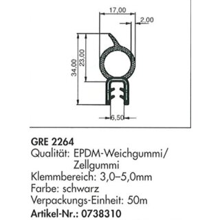 Türdichtung Gummidichtung Türprofil EPDM Kantenschutz 3,0-5,0 mm GRE 2264