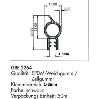 Türdichtung Gummidichtung Türprofil EPDM Kantenschutz 1,0-3,0 mm GRE 2264