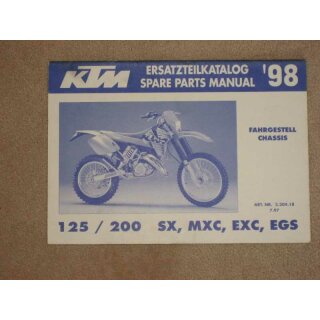 KTM 125, 200 SX MXC, FAHRGESTELL, ERSATZTEILKATALOG, TECHNISCHE DATEN CHASSIS 98